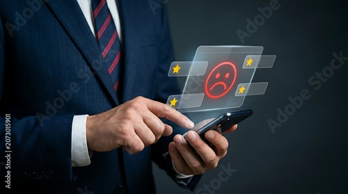 Low rating survey results and bad reviews displayed on corporate smartphone
