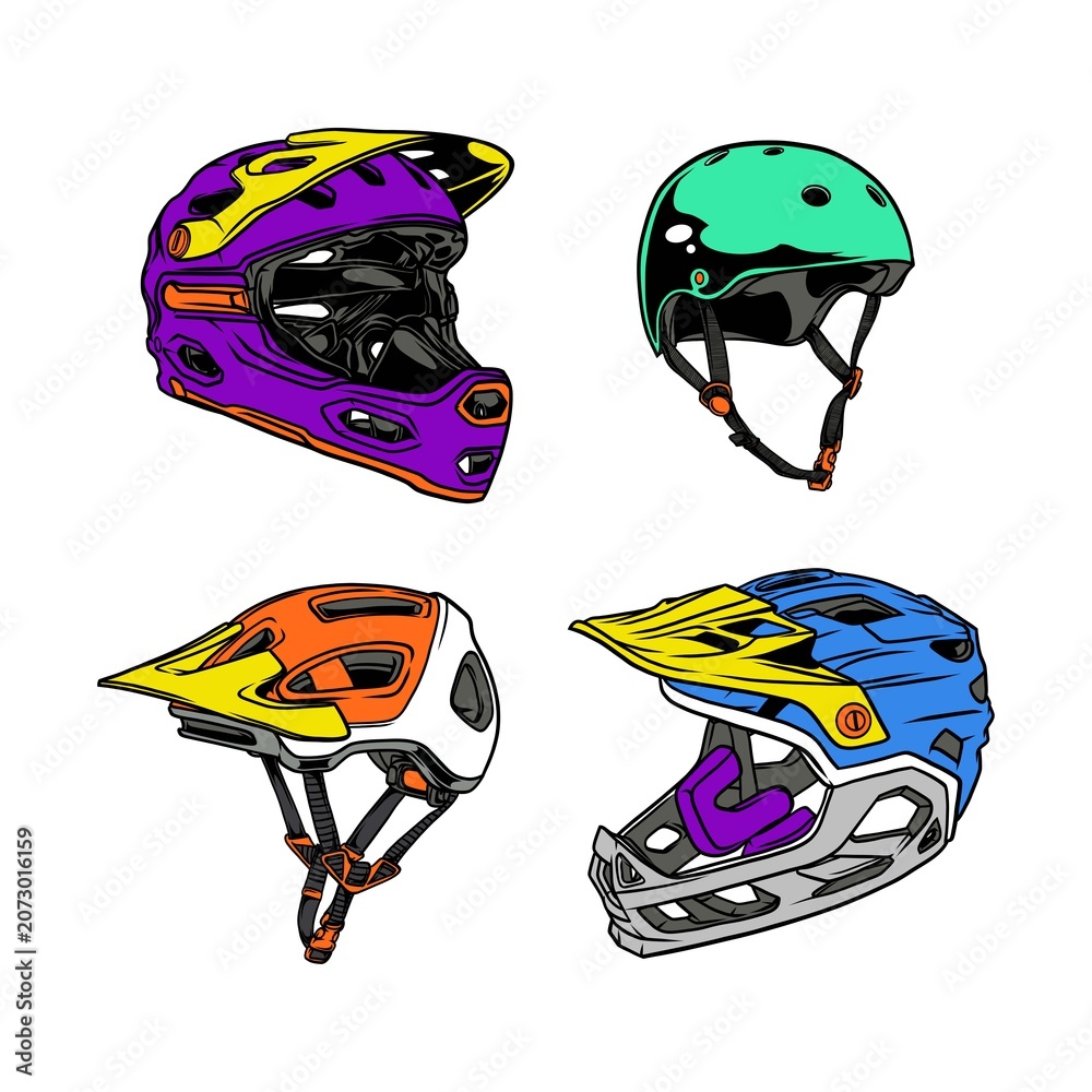 Fototapeta premium bicycle helmets vector illustration set