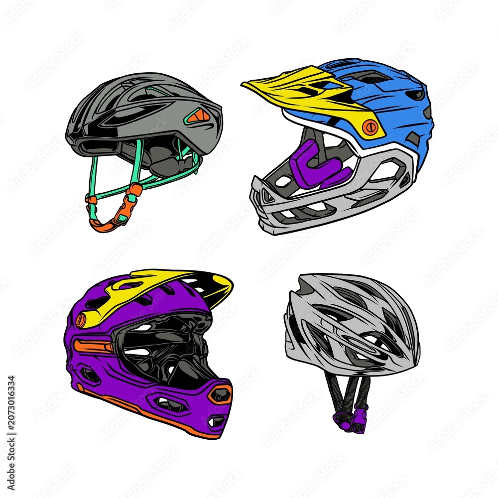 Fototapeta premium bicycle helmets vector illustration set