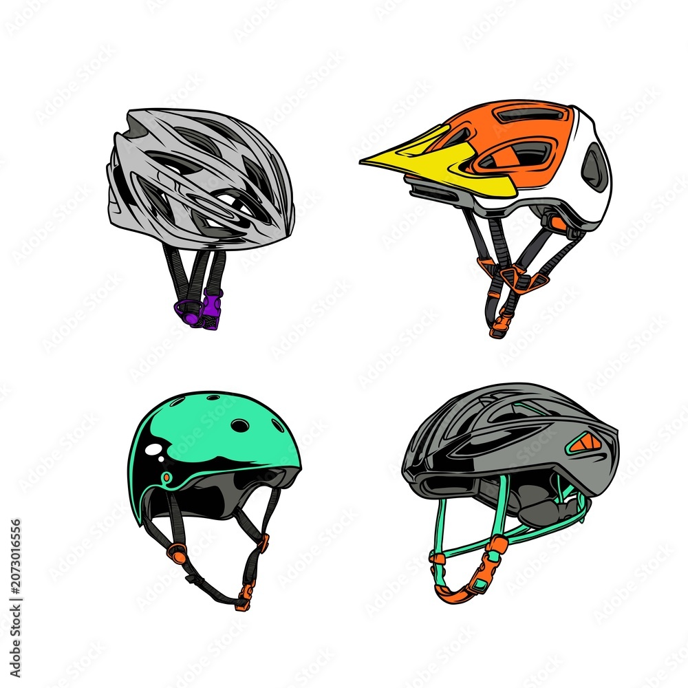 Fototapeta premium bicycle helmets vector illustration set