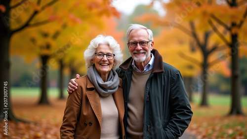 Design style concept nature iteration landscape photography Happy senior couple in autumn park ar beautiful