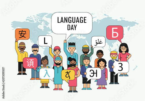 Fotografía A diverse group of people holding speech bubbles with characters