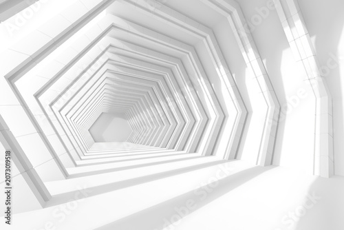 Принти на полотні Endless white hexagonal tunnel corridor with repeating frames for futuristic background and poster layout