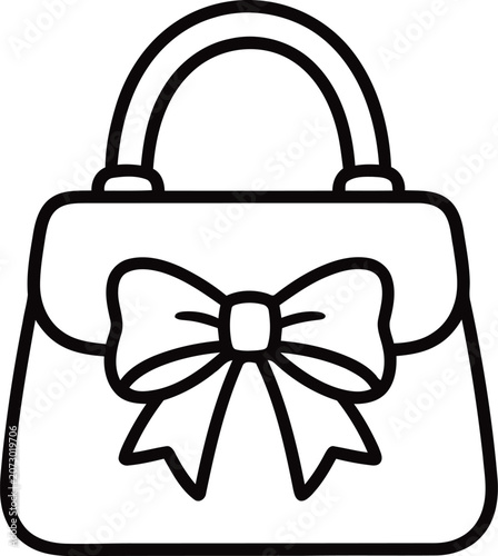 Handbag with bow ribbon line art illustration.