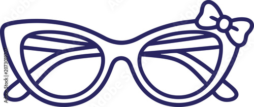 Cute eye glasses with bow line art illustration.
