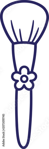 Cute makeup brush with flower line art illustration.