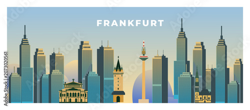 Canvastavla Frankfurt Skyline Horizontal Banner with Famous Landmarks and Skyscrapers Vector