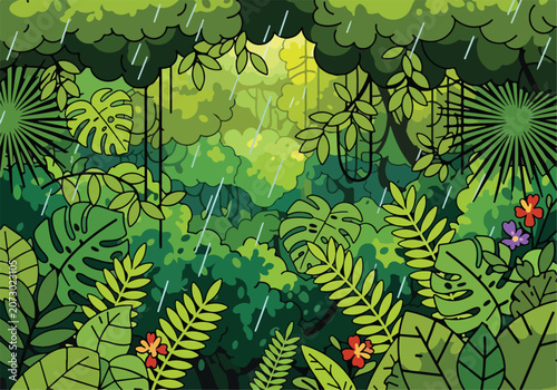 Fotografija A vibrant cartoon rainforest