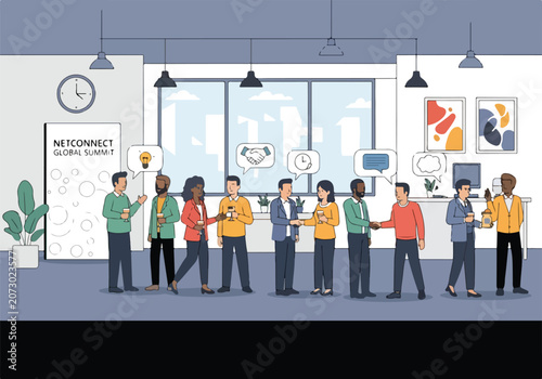 A diverse group of professionals networking