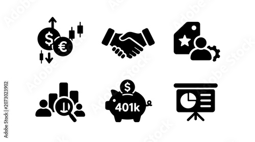 Global money and finance icons representing monetary concepts.