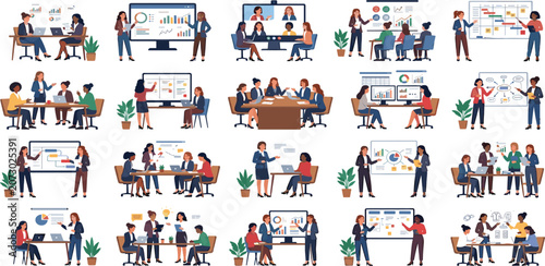 Fotografie Diverse women business leaders collaborating online and offline in corporate pro