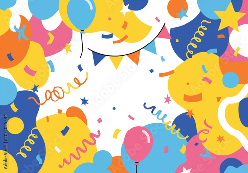 Photos A vibrant celebration background with balloons and confetti