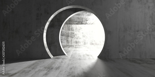 Bild auf Leinwand Circular portal doorway in concrete room with bright exterior light for surreal entrance background and architectural wallpaper