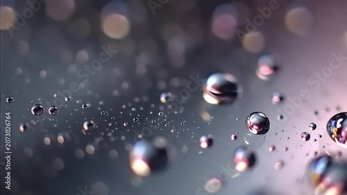 Water Droplets on Dark Surface Closeup.
