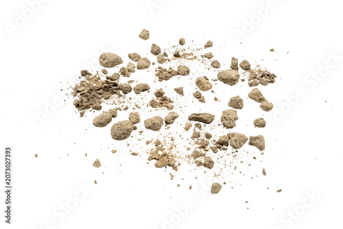 Tableau sur toile Beige powder and small rough chunks scattered on a Transparent background, isolated like dirt, clay, or crushed mineral for texture, industry, construction, or natural material concepts