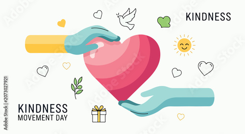 Photos A heart being held by two hands surrounded by kindness symbols