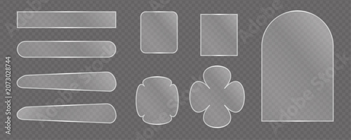 Billede på lærred Transparent Frosted Glass Geometric Shape Set Isolated on Transparent Background