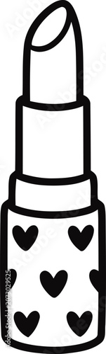 Cute lipstick tube with heart pattern line art illustration.