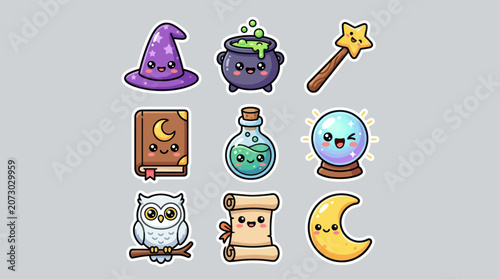 Cute magic and witchcraft symbols set