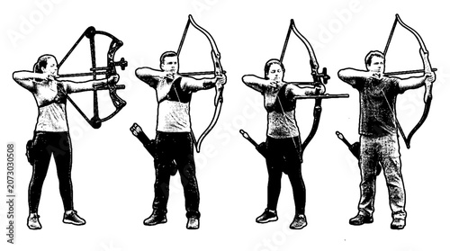 This image shows skilled archers practicing their marksmanship with bows, emphasizing the blend of focus, technique, and athleticism in the sport of archery.