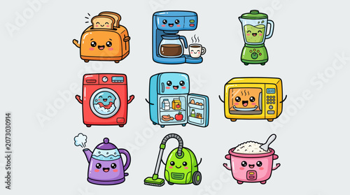 Cute kitchen appliances with faces