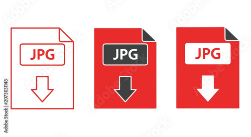 File download icons, document symbols, and upload signs in red and white