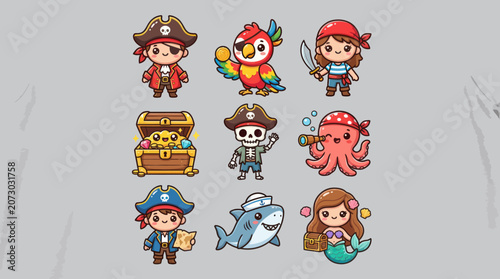 Fotografija Cute pirate and ocean life icons