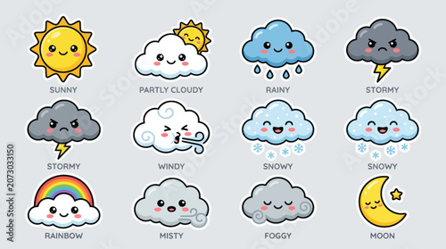 Konstfotografi Cute weather icons and symbols collection