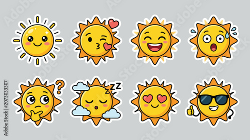 Cute sun emoticons collection