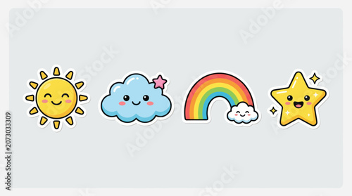 Cute sun cloud rainbow star elements