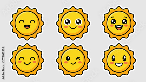 Cute sun emoticons set