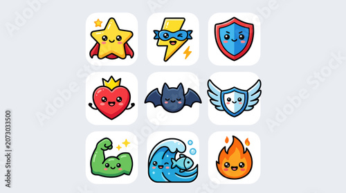 Cute superhero icons collection