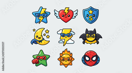 Cute superhero icons set