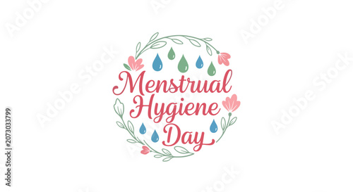 Menstrual Hygiene Day awareness symbol with flowers and water drops