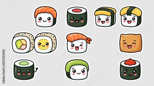 Cute sushi characters set