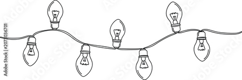 Black silhouette illustration of string light bulbs connected on wire, symbolizing decoration, illumination, design, and festive atmosphere