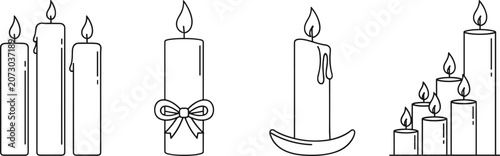 Black silhouette illustrations of decorative candles in varied designs, symbolizing light, celebration, and festive atmosphere