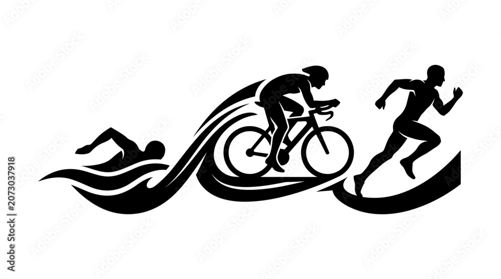 Obraz premium Triathlon athletes in motion silhouette.