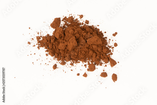 A pile of cocoa powder isolated on a white background.