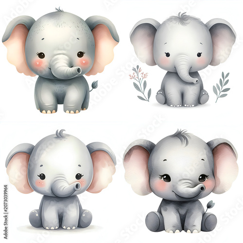 Cute watercolor baby elephant