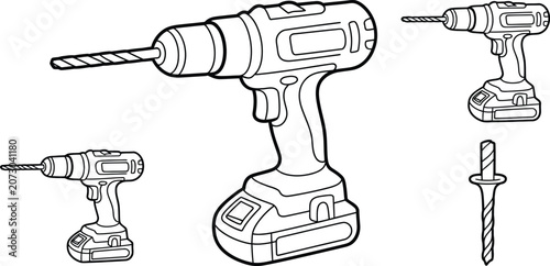 Tableau sur toile Drill, cordless drill, power tool, drilling tools, 3 drills and screwdriver vect