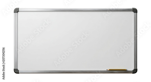 Empty White Dry Erase Board with Silver Aluminum Frame and Black Marker on Tray whiteboard, Isolated on Transparent Background