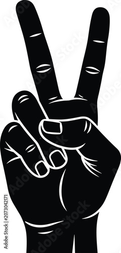 Peace hand gesture silhouette with victory sign, stylized design, vector illustration for artwork, culture, social themes