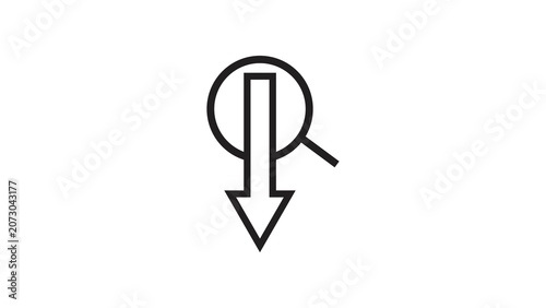 Search optimization icon vector illustration concept with down arrow inside magnifying glass.