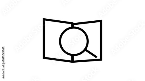 Open book icon with magnifying glass for searching literature.