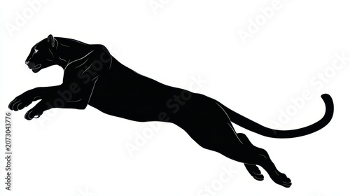 Dynamic side-view silhouette of a leaping leopard on white canvas
