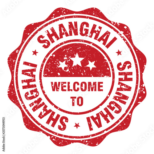 Photography Welcome to Shanghai red grunge round stamp