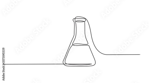 Animated self drawing of Continuous one line drawing of three laboratory flasks with liquid representing scientific experiments and research vector,