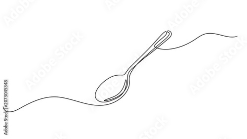 Video. Fork, knife and spoons. Continuous single line cutlery pattern for logos, business cards, banners. Animation on white background. 4K.,Continuous single line drawing animation revealing a minima
