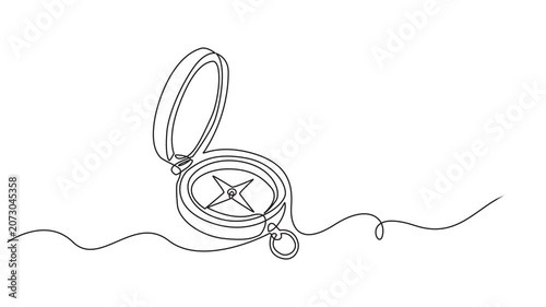 compass continuous one line drawing 4k video useful summer travel equipment tools provisions compass. Full length one line animation illustration.,Continuous one line compass art journey adventure ill